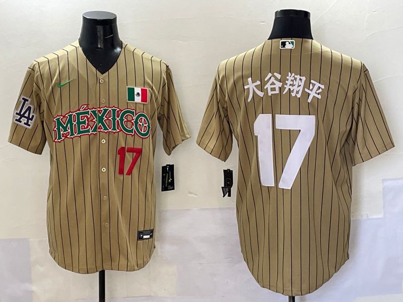 Men Los Angeles Dodgers 17 Ohtani Brown Stripe Mexico Joint Name 2025 Nike MLB Jersey style 38